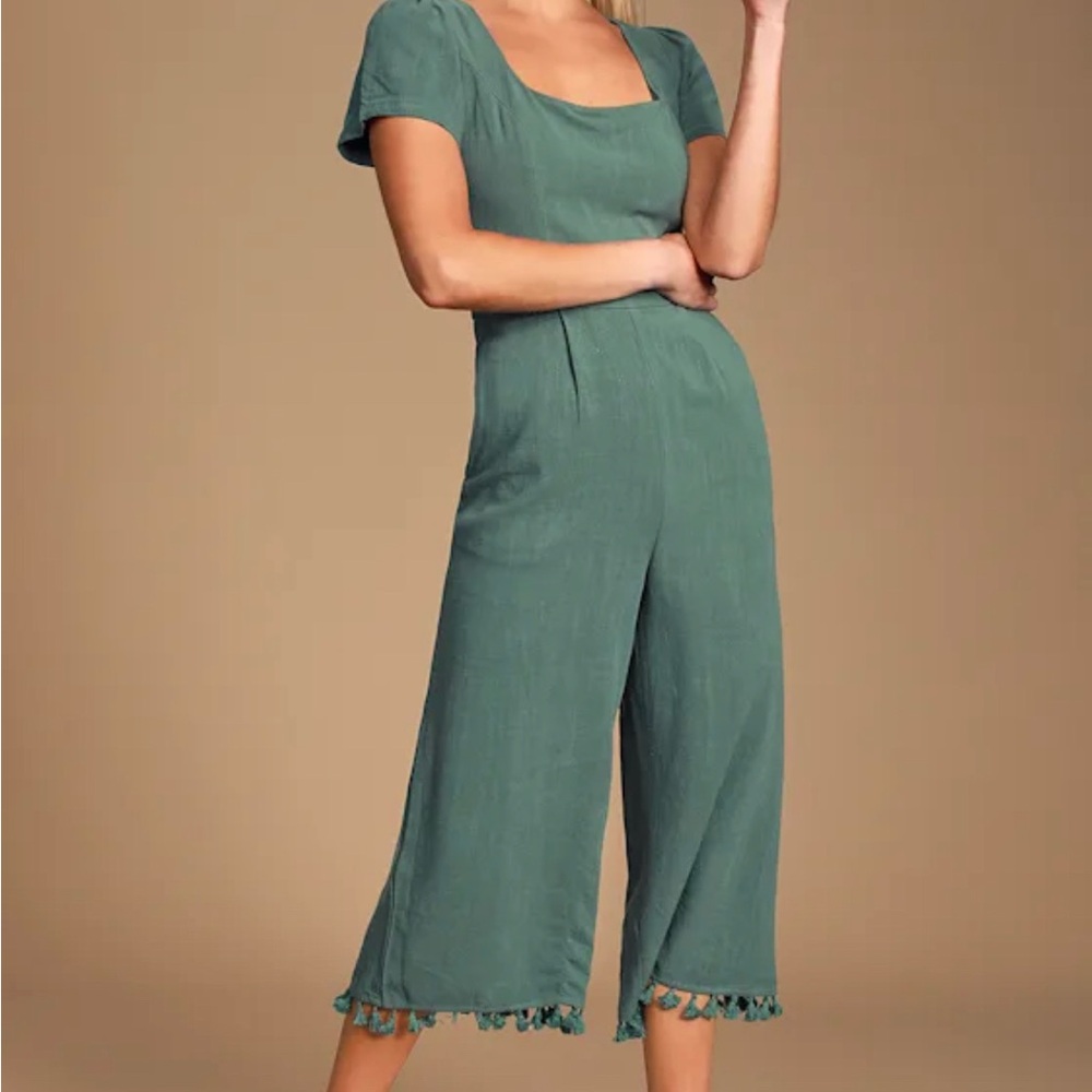 Lulus Leisure Olive GreenTasseled Culotte Jumpsuit Sz XS EUC
